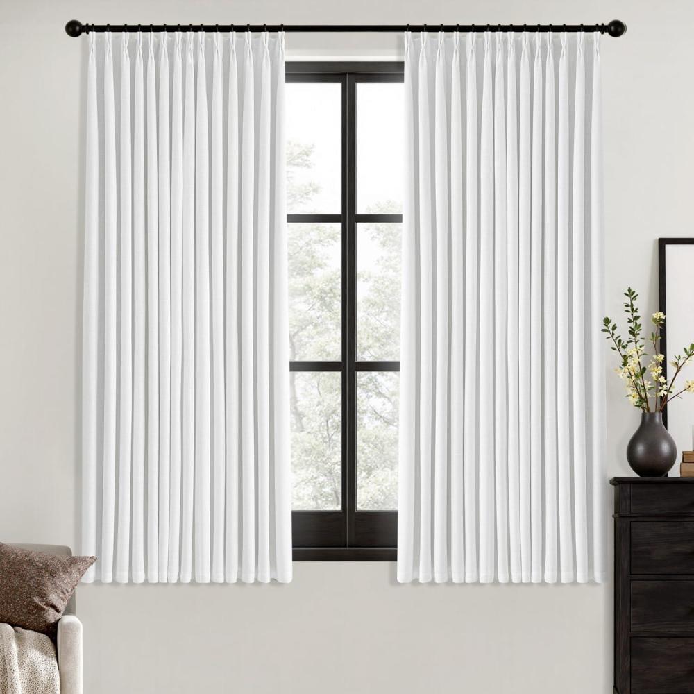 imageMIULEE Natural Pinch Pleated 100 Blackout Linen Curtains 96 Inch Length 2 Panels Set Black Out Memory Trained Pleat Curtains Light Blocking Room Darkening Drapes for Bedroom Living Room WindowWhite