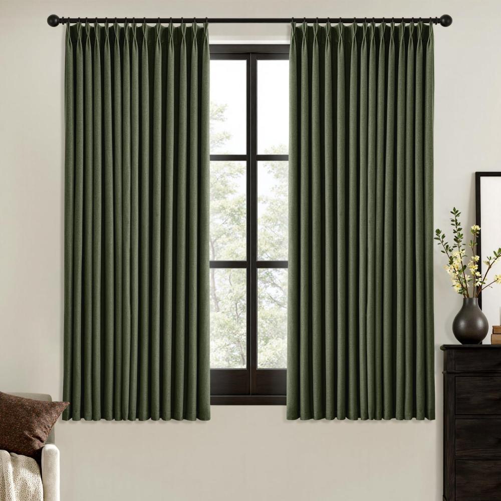 imageMIULEE Natural Pinch Pleated 100 Blackout Linen Curtains 96 Inch Length 2 Panels Set Black Out Memory Trained Pleat Curtains Light Blocking Room Darkening Drapes for Bedroom Living Room WindowLoden
