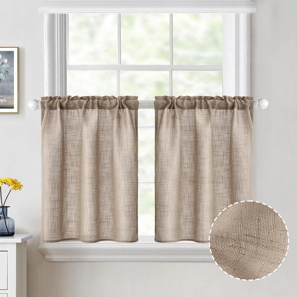 imageMIULEE Natural White Linen Curtains 84 Inch Length 2 Panels Set for Living Room Bedroom Semi Sheer Light Filtering Farmhouse Rod Pocket Long Soft Thick Linen Textured Window Drapes W42XL84Taupe