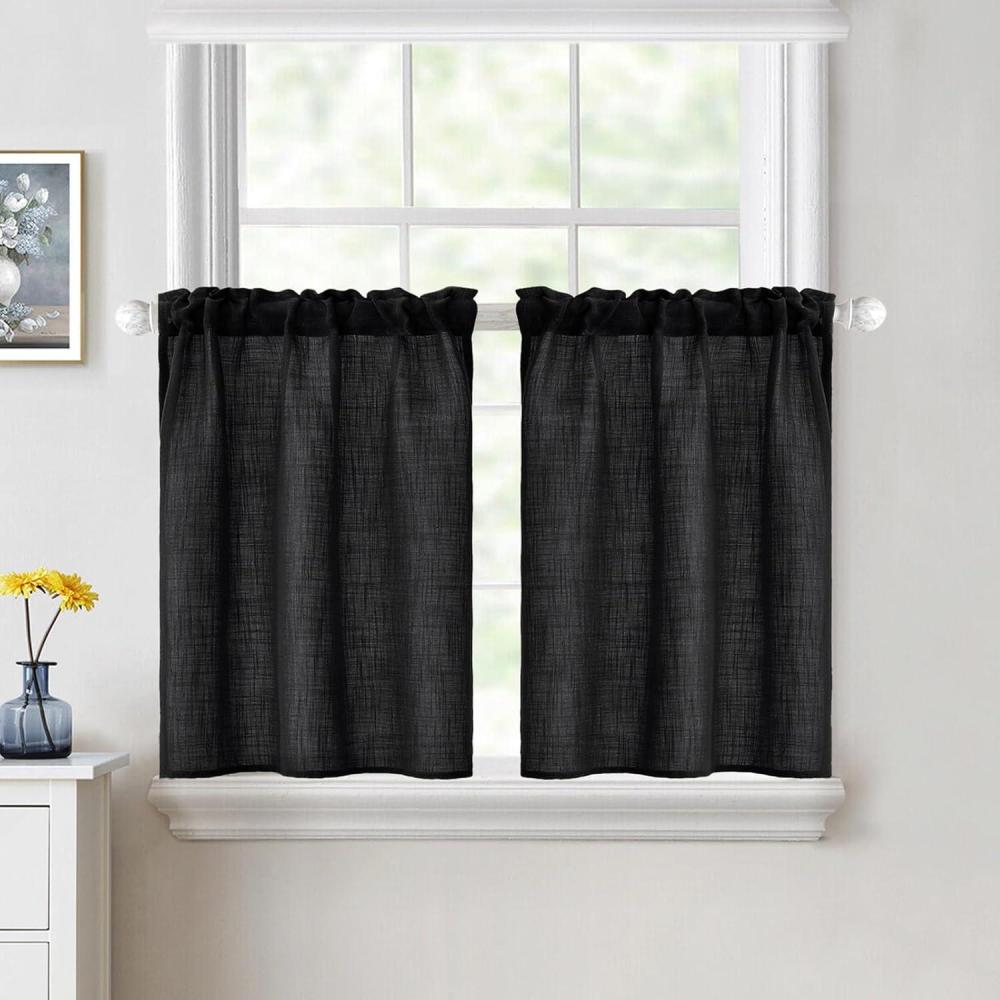 imageMIULEE Natural White Linen Curtains 84 Inch Length 2 Panels Set for Living Room Bedroom Semi Sheer Light Filtering Farmhouse Rod Pocket Long Soft Thick Linen Textured Window Drapes W42XL84Black
