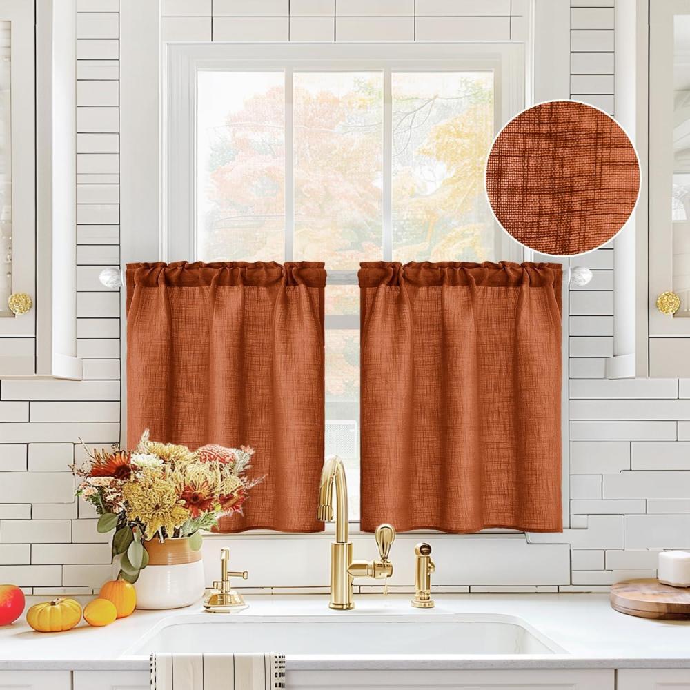 imageMIULEE Natural White Linen Curtains 84 Inch Length 2 Panels Set for Living Room Bedroom Semi Sheer Light Filtering Farmhouse Rod Pocket Long Soft Thick Linen Textured Window Drapes W42XL84Terracotta