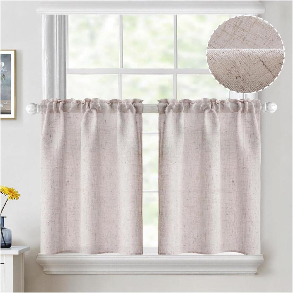 imageMIULEE Natural White Linen Curtains 84 Inch Length 2 Panels Set for Living Room Bedroom Semi Sheer Light Filtering Farmhouse Rod Pocket Long Soft Thick Linen Textured Window Drapes W42XL84Natural