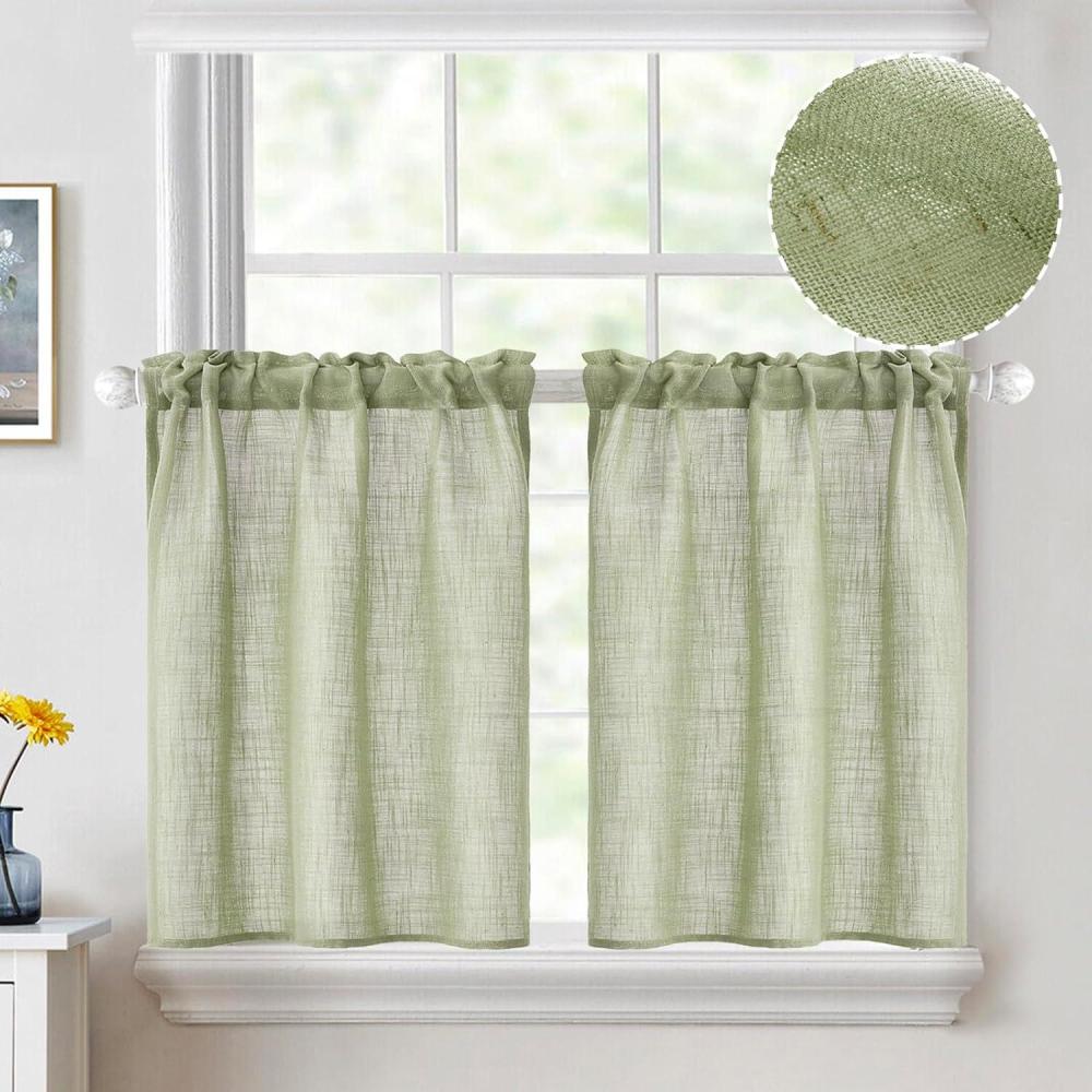 imageMIULEE Natural White Linen Curtains 84 Inch Length 2 Panels Set for Living Room Bedroom Semi Sheer Light Filtering Farmhouse Rod Pocket Long Soft Thick Linen Textured Window Drapes W42XL84Sage Green