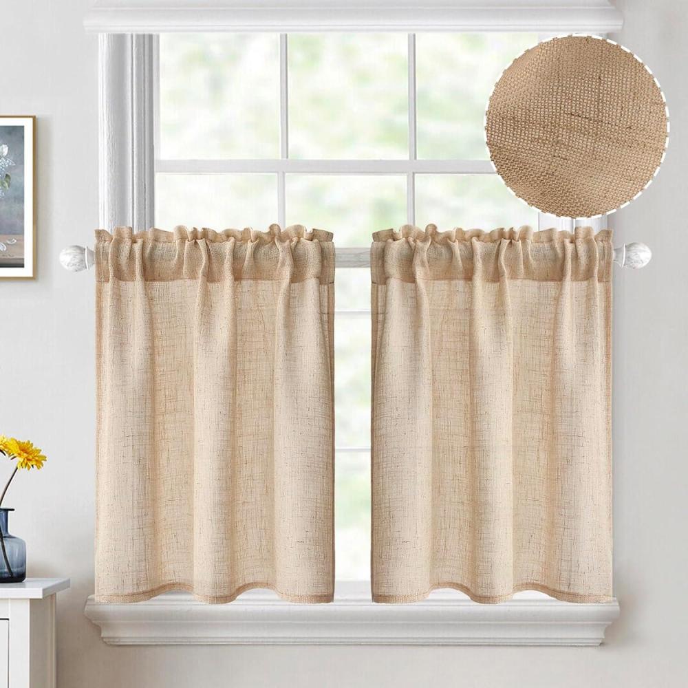 imageMIULEE Natural White Linen Curtains 84 Inch Length 2 Panels Set for Living Room Bedroom Semi Sheer Light Filtering Farmhouse Rod Pocket Long Soft Thick Linen Textured Window Drapes W42XL84Tan Beige