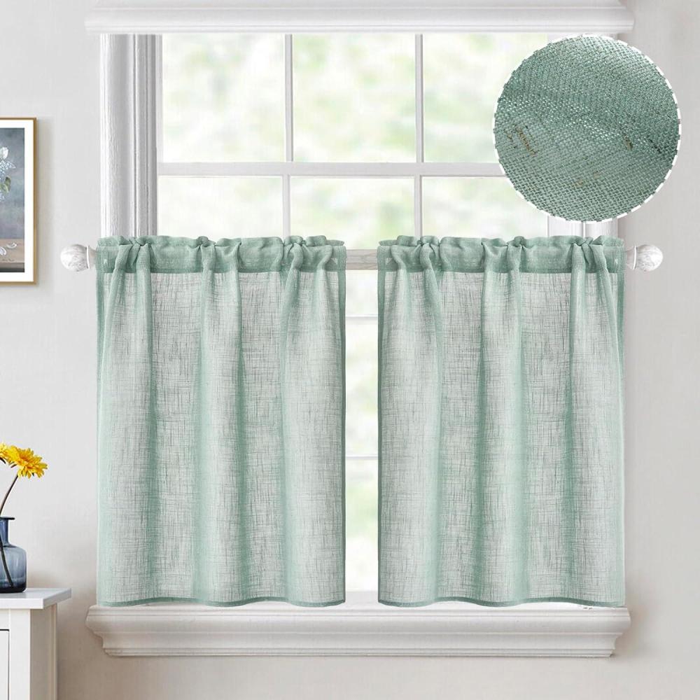 imageMIULEE Natural White Linen Curtains 84 Inch Length 2 Panels Set for Living Room Bedroom Semi Sheer Light Filtering Farmhouse Rod Pocket Long Soft Thick Linen Textured Window Drapes W42XL84Sea Green