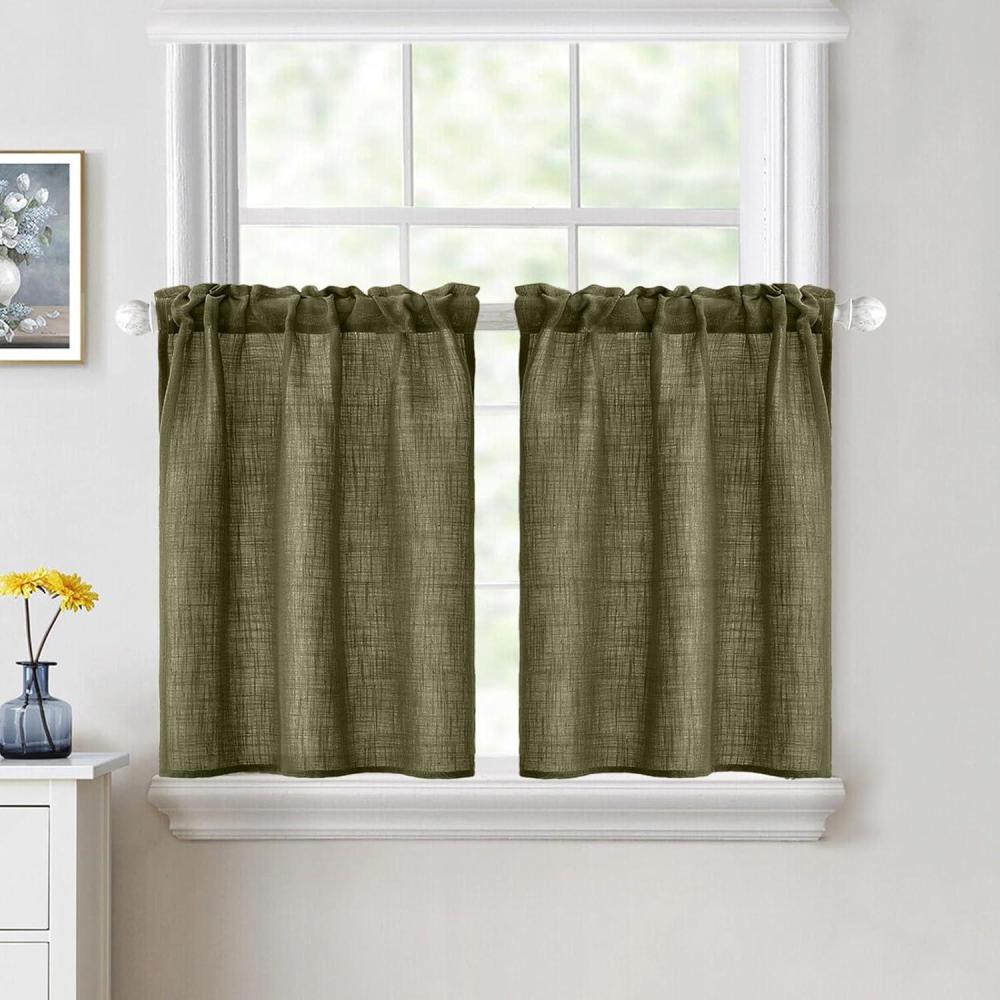 imageMIULEE Natural White Linen Curtains 84 Inch Length 2 Panels Set for Living Room Bedroom Semi Sheer Light Filtering Farmhouse Rod Pocket Long Soft Thick Linen Textured Window Drapes W42XL84Light Olive Green
