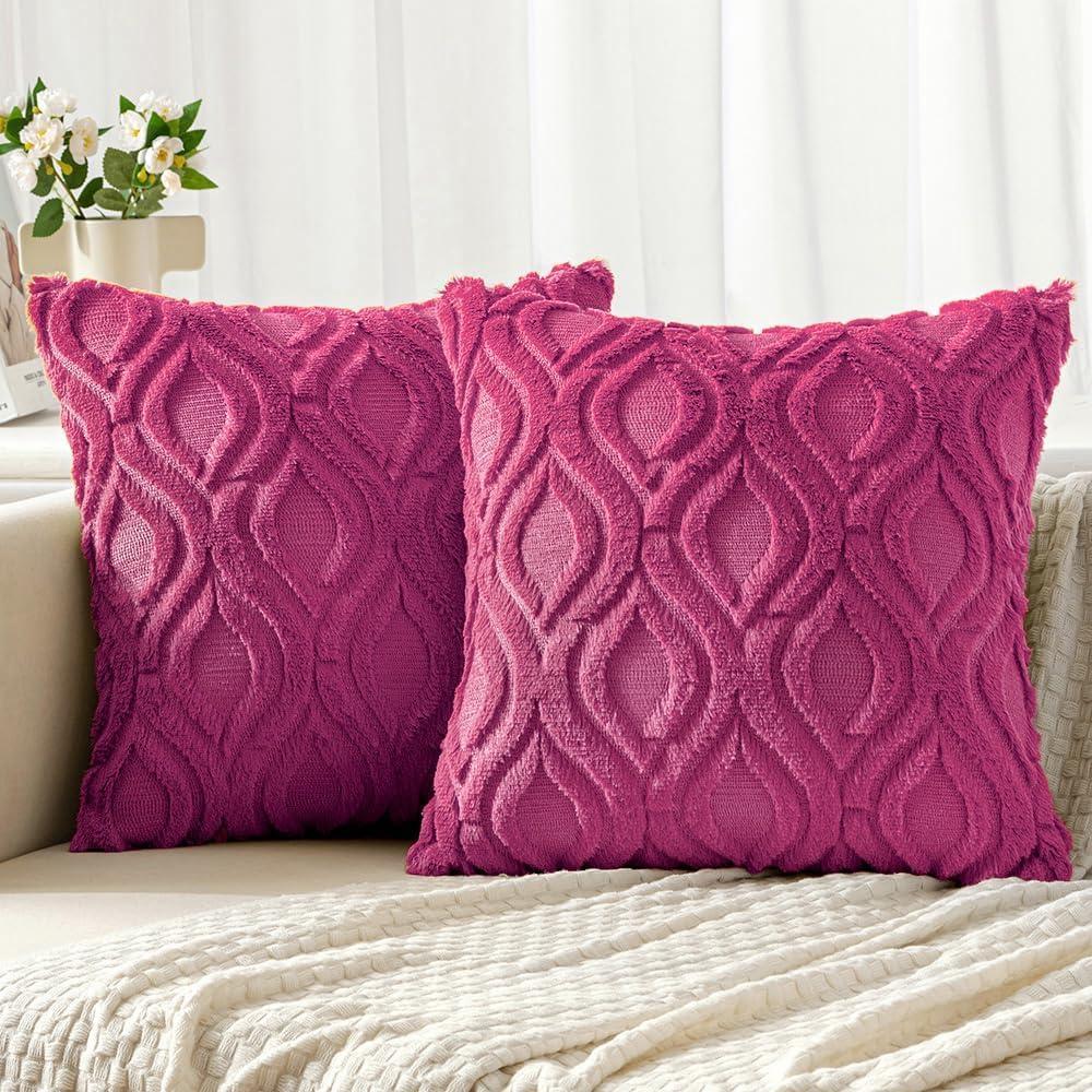 imageMIULEE Navy Blue Throw Pillow Covers 20x20 Inch Soft Winter Plush Faux Wool Couch Pillow Covers Set of 2 Decorative Farmhouse Boho Throw Pillows for Sofa Living Room BedHot Pink