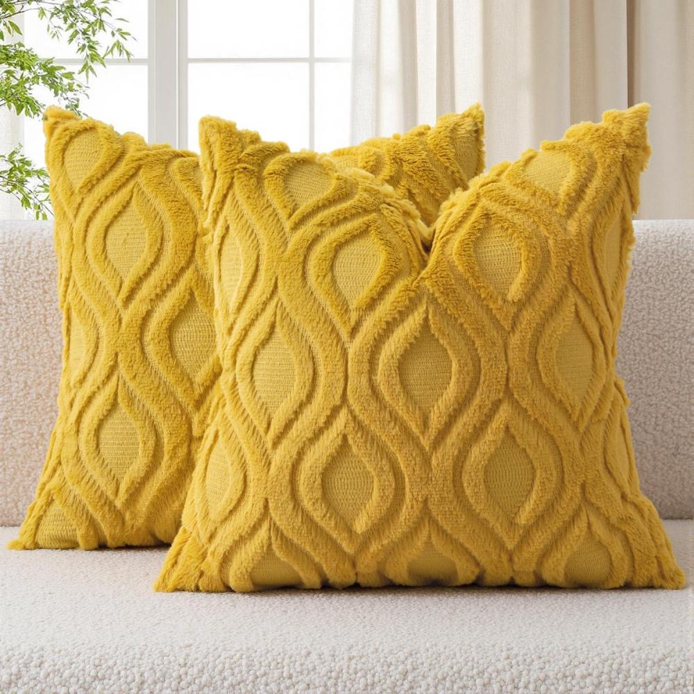 imageMIULEE Navy Blue Throw Pillow Covers 20x20 Inch Soft Winter Plush Faux Wool Couch Pillow Covers Set of 2 Decorative Farmhouse Boho Throw Pillows for Sofa Living Room BedMustard Yellow