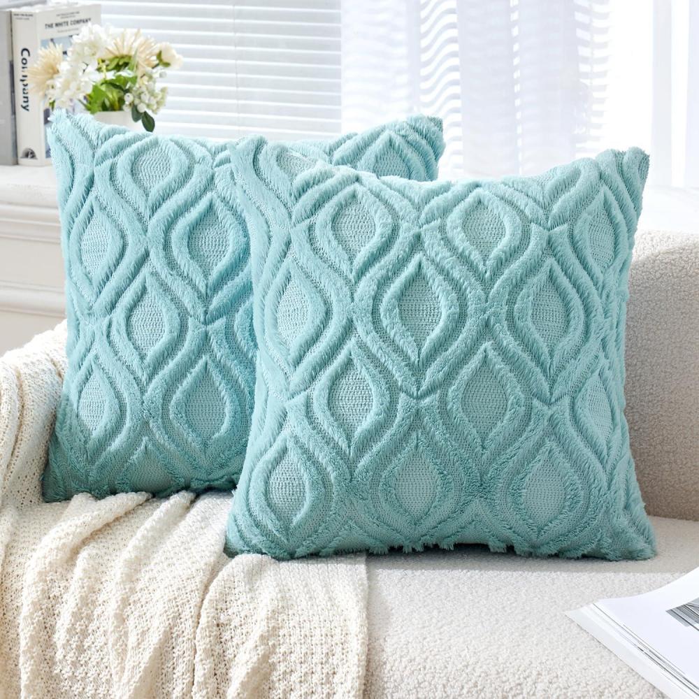 imageMIULEE Navy Blue Throw Pillow Covers 20x20 Inch Soft Winter Plush Faux Wool Couch Pillow Covers Set of 2 Decorative Farmhouse Boho Throw Pillows for Sofa Living Room BedSky Blue