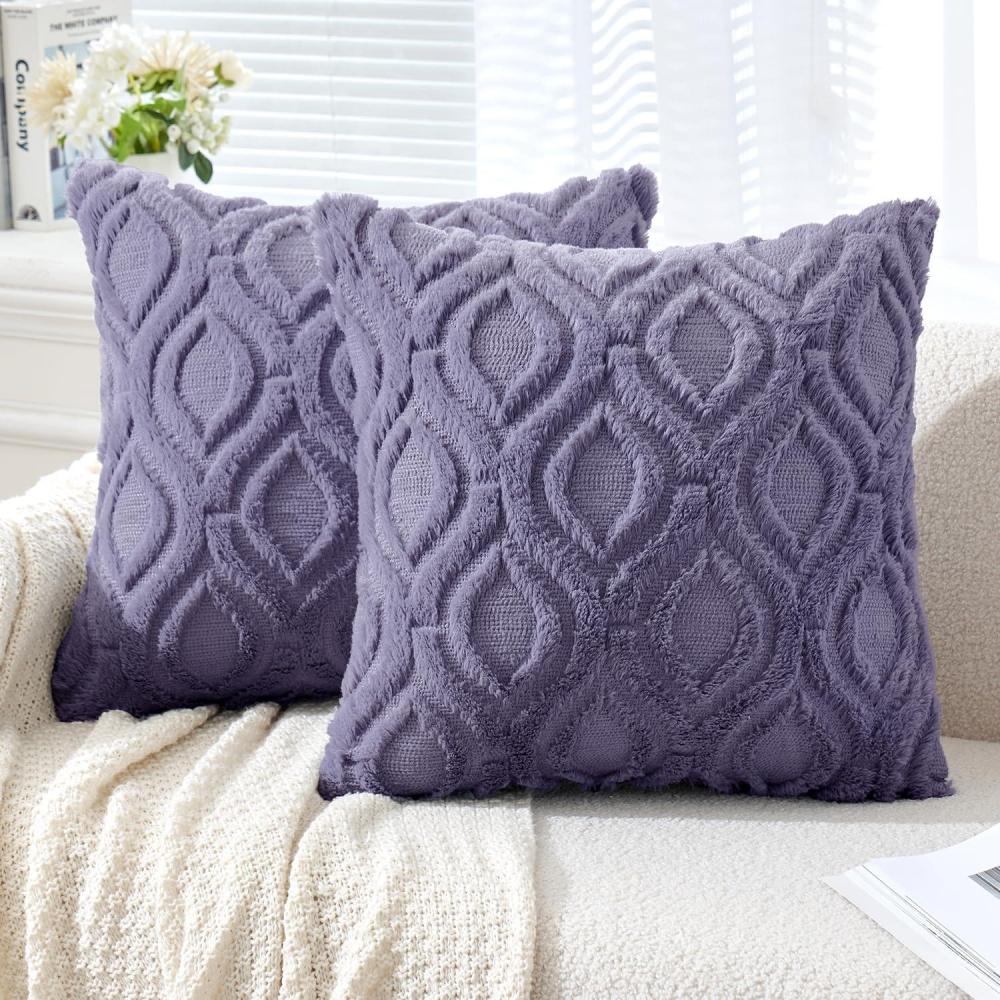 imageMIULEE Navy Blue Throw Pillow Covers 20x20 Inch Soft Winter Plush Faux Wool Couch Pillow Covers Set of 2 Decorative Farmhouse Boho Throw Pillows for Sofa Living Room BedBlue Purple