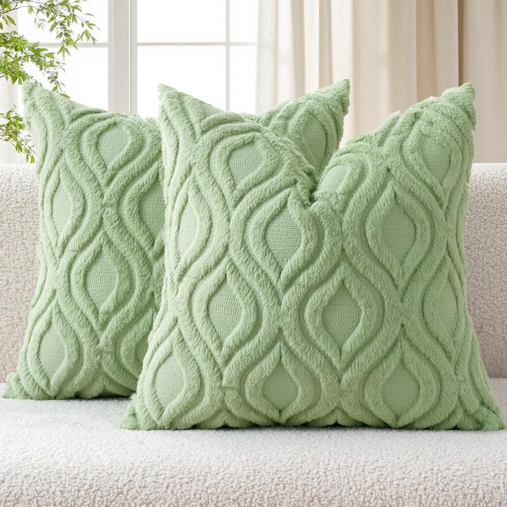 imageMIULEE Navy Blue Throw Pillow Covers 20x20 Inch Soft Winter Plush Faux Wool Couch Pillow Covers Set of 2 Decorative Farmhouse Boho Throw Pillows for Sofa Living Room BedSage Green