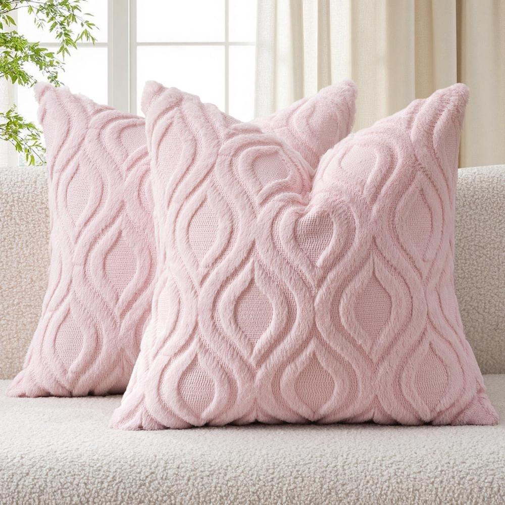 imageMIULEE Navy Blue Throw Pillow Covers 20x20 Inch Soft Winter Plush Faux Wool Couch Pillow Covers Set of 2 Decorative Farmhouse Boho Throw Pillows for Sofa Living Room BedLight Pink
