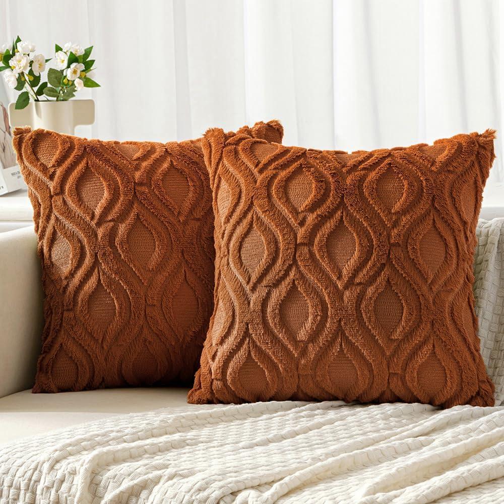 imageMIULEE Navy Blue Throw Pillow Covers 20x20 Inch Soft Winter Plush Faux Wool Couch Pillow Covers Set of 2 Decorative Farmhouse Boho Throw Pillows for Sofa Living Room BedBurnt Orange