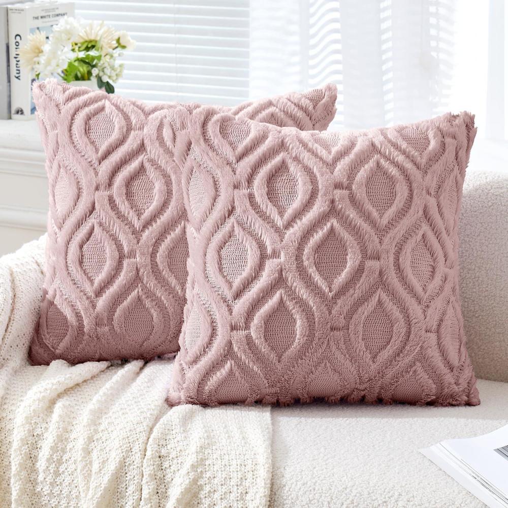 imageMIULEE Navy Blue Throw Pillow Covers 20x20 Inch Soft Winter Plush Faux Wool Couch Pillow Covers Set of 2 Decorative Farmhouse Boho Throw Pillows for Sofa Living Room BedBlush Pink