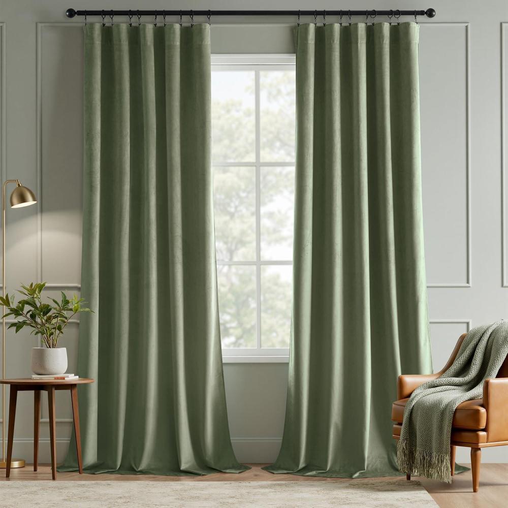 imageMIULEE Navy Blue Velvet Curtains 84 Inch Long Luxury Super Soft Thermal Insulated Blackout Curtains Room Darkening Drapes Rod Pocket Design for Bedroom Living Room Set of 2 Panels W40 x L84 InchSage Green
