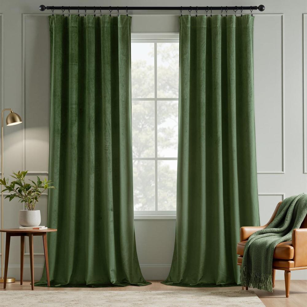 imageMIULEE Navy Blue Velvet Curtains 84 Inch Long Luxury Super Soft Thermal Insulated Blackout Curtains Room Darkening Drapes Rod Pocket Design for Bedroom Living Room Set of 2 Panels W40 x L84 InchOlive Green