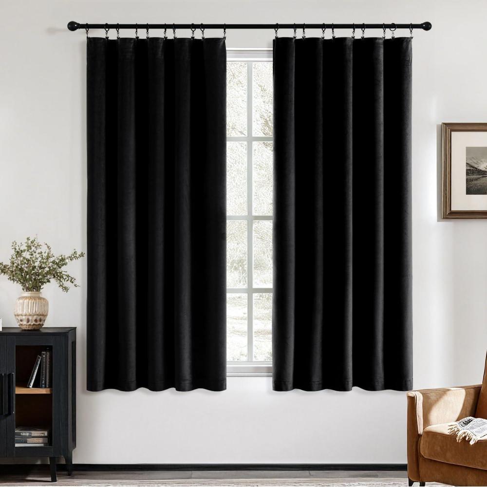 imageMIULEE Navy Blue Velvet Curtains 84 Inch Long Luxury Super Soft Thermal Insulated Blackout Curtains Room Darkening Drapes Rod Pocket Design for Bedroom Living Room Set of 2 Panels W40 x L84 InchBlack