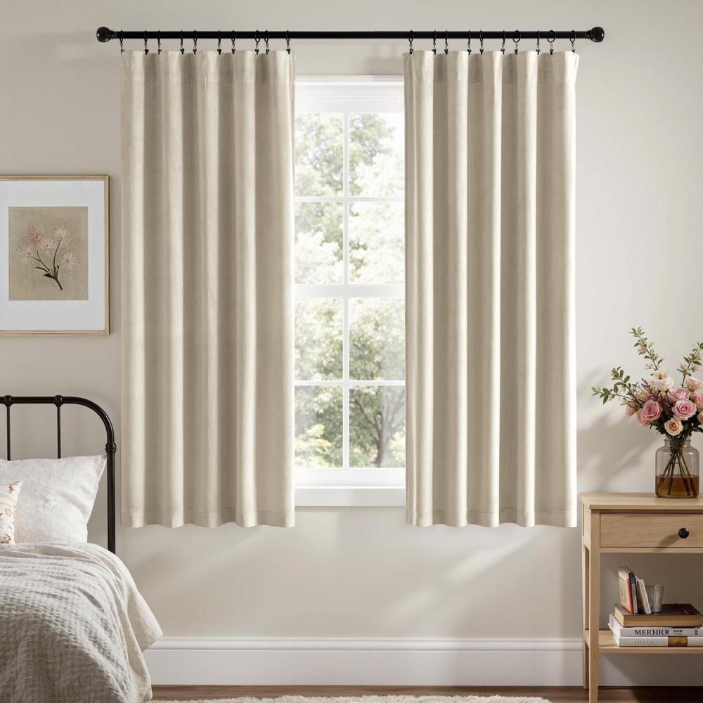 imageMIULEE Navy Blue Velvet Curtains 84 Inch Long Luxury Super Soft Thermal Insulated Blackout Curtains Room Darkening Drapes Rod Pocket Design for Bedroom Living Room Set of 2 Panels W40 x L84 InchBeige