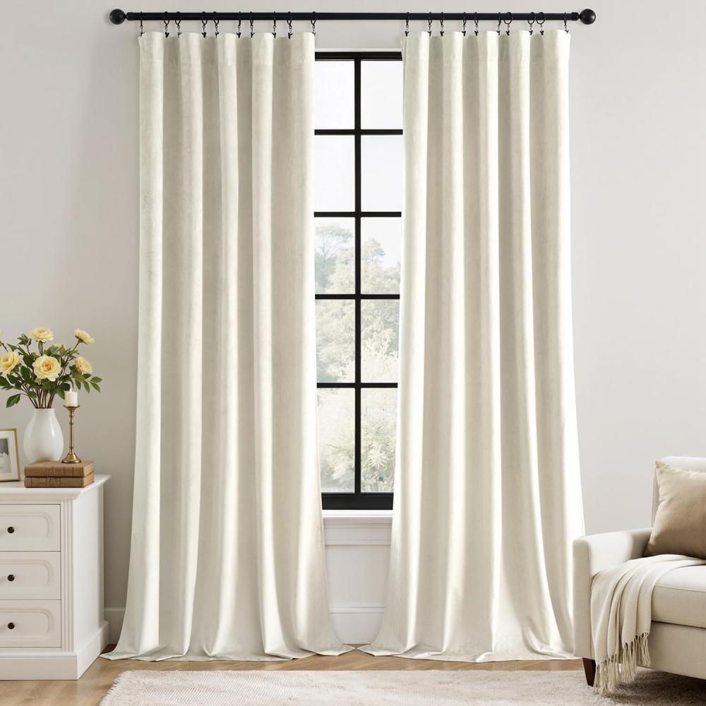 imageMIULEE Navy Blue Velvet Curtains 84 Inch Long Luxury Super Soft Thermal Insulated Blackout Curtains Room Darkening Drapes Rod Pocket Design for Bedroom Living Room Set of 2 Panels W40 x L84 InchIvory