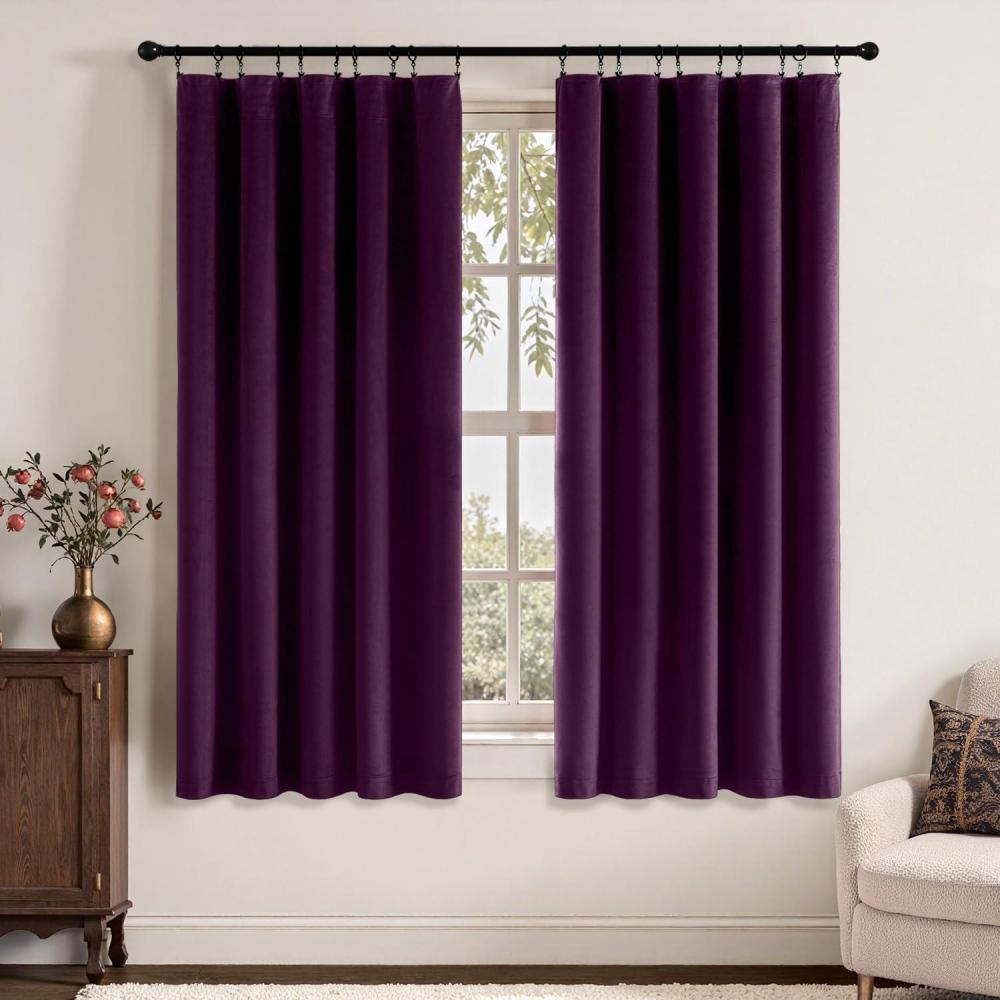 imageMIULEE Navy Blue Velvet Curtains 84 Inch Long Luxury Super Soft Thermal Insulated Blackout Curtains Room Darkening Drapes Rod Pocket Design for Bedroom Living Room Set of 2 Panels W40 x L84 InchPurple Orchid