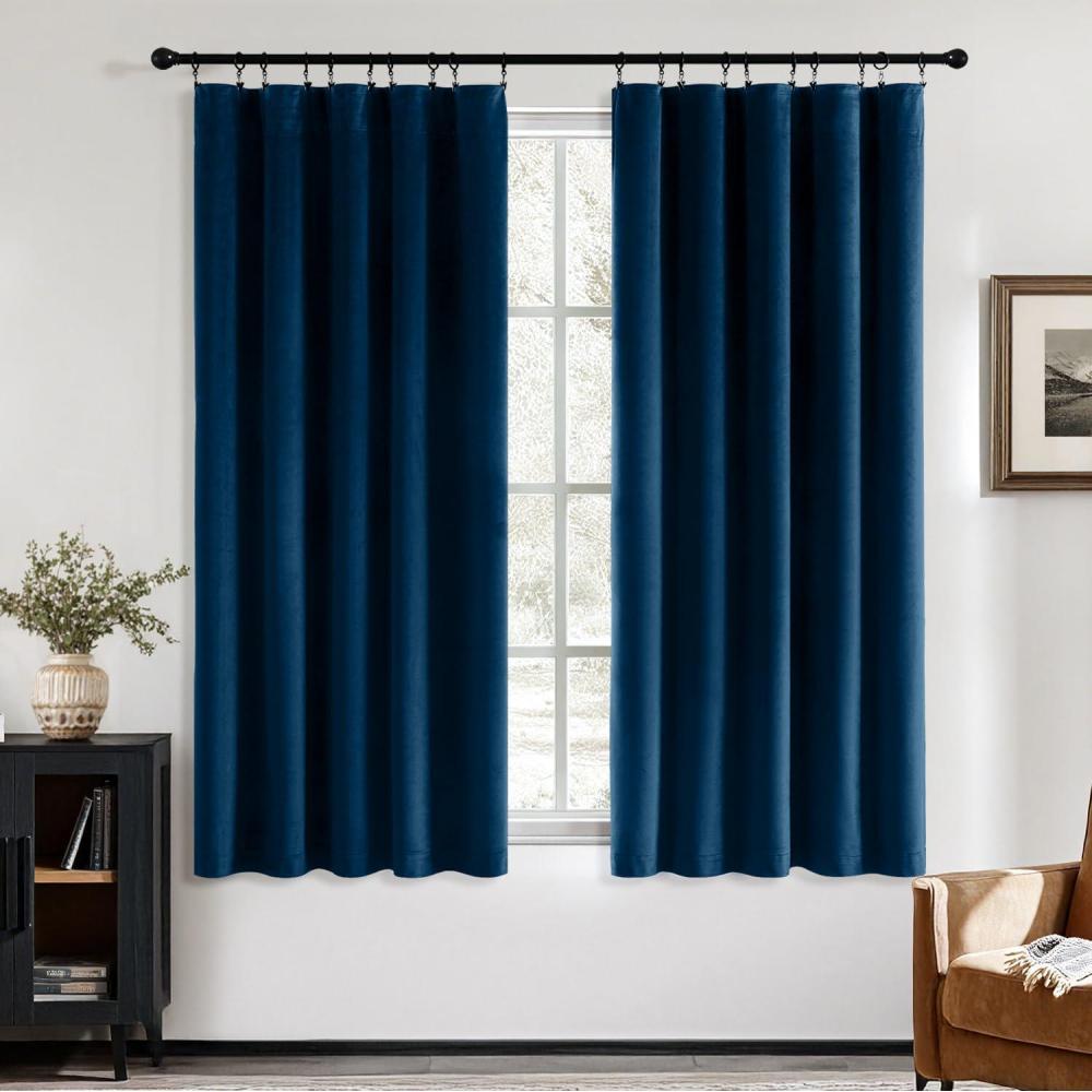 imageMIULEE Navy Blue Velvet Curtains 84 Inch Long Luxury Super Soft Thermal Insulated Blackout Curtains Room Darkening Drapes Rod Pocket Design for Bedroom Living Room Set of 2 Panels W40 x L84 InchNavy Blue