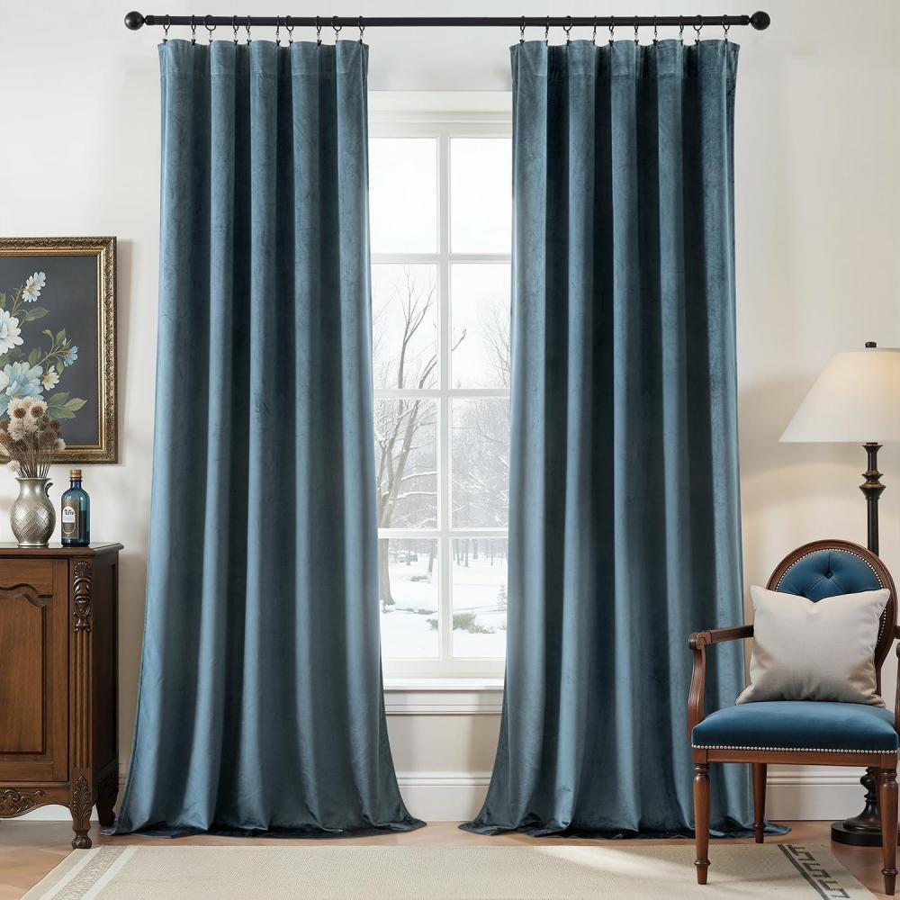 imageMIULEE Navy Blue Velvet Curtains 84 Inch Long Luxury Super Soft Thermal Insulated Blackout Curtains Room Darkening Drapes Rod Pocket Design for Bedroom Living Room Set of 2 Panels W40 x L84 InchStone Blue