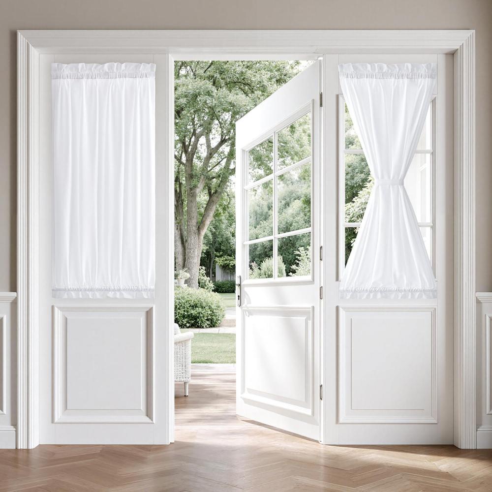 imageMIULEE NonSeeThrough French Door Curtains for Door Window Privacy Light Filtering Sheer Curtains for Decoration Window Drapes with Rod Pocket and Tie Back Cream 26 x 72 inches 2 PanelsWhite