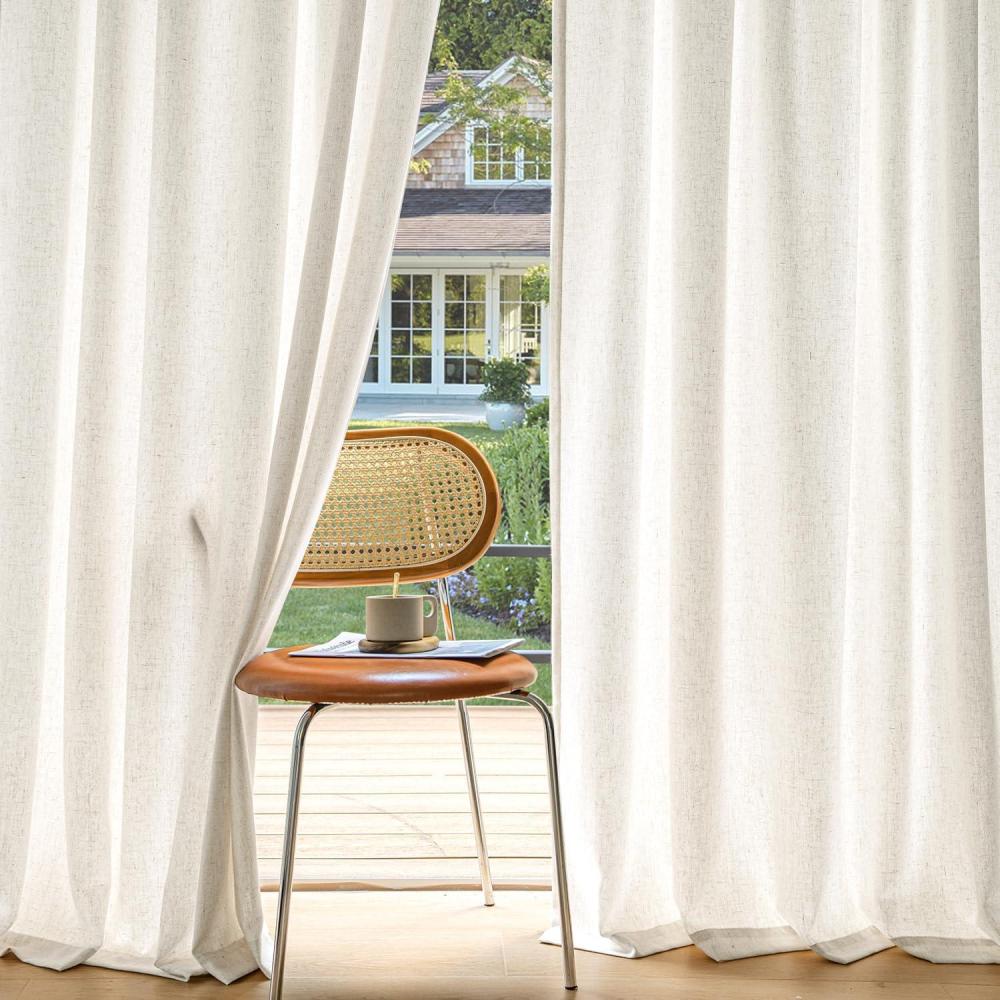 imageMIULEE NonSeeThrough Privacy Linen Curtains 2 Panels Christmas Emerald Green Light Filtering Window Curtains Textured Back Tab Semi Sheer Drapes for Bedroom Living Room 52 x 90 Inches LongNatural