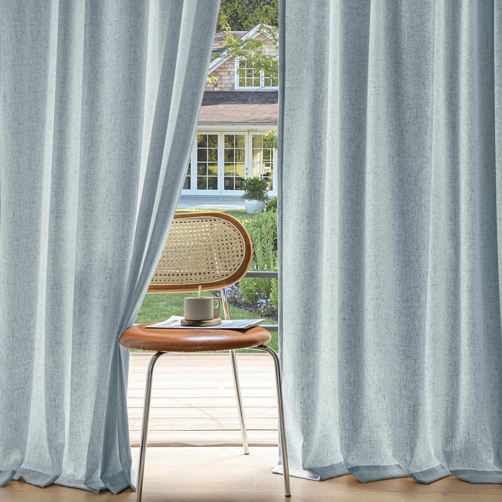 imageMIULEE NonSeeThrough Privacy Linen Curtains 2 Panels Christmas Emerald Green Light Filtering Window Curtains Textured Back Tab Semi Sheer Drapes for Bedroom Living Room 52 x 90 Inches LongStone Blue