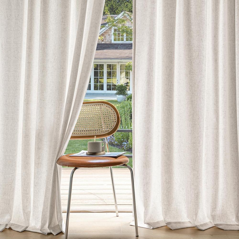 imageMIULEE NonSeeThrough Privacy Linen Curtains 2 Panels Christmas Emerald Green Light Filtering Window Curtains Textured Back Tab Semi Sheer Drapes for Bedroom Living Room 52 x 90 Inches LongWhite