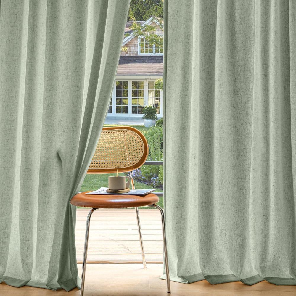 imageMIULEE NonSeeThrough Privacy Linen Curtains 2 Panels Christmas Emerald Green Light Filtering Window Curtains Textured Back Tab Semi Sheer Drapes for Bedroom Living Room 52 x 90 Inches LongSage Green
