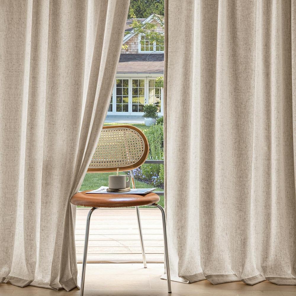 imageMIULEE NonSeeThrough Privacy Linen Curtains 2 Panels Christmas Emerald Green Light Filtering Window Curtains Textured Back Tab Semi Sheer Drapes for Bedroom Living Room 52 x 90 Inches LongTaupe