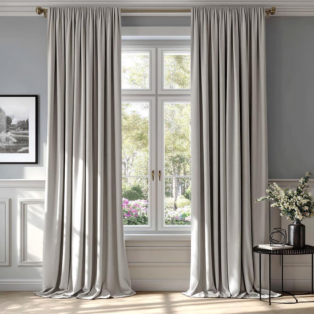imageMIULEE Olive Green Velvet Curtains Thermal Insulated Blackout Curtain Drapes for Bedroom Living Room Darkening 84 Inches Long Curtains Panels Rod Pocket Set of 2Silver