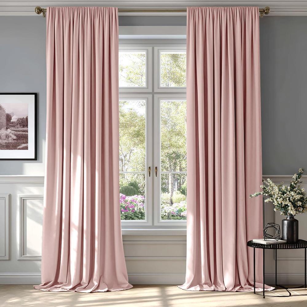 imageMIULEE Olive Green Velvet Curtains Thermal Insulated Blackout Curtain Drapes for Bedroom Living Room Darkening 84 Inches Long Curtains Panels Rod Pocket Set of 2Baby Pink