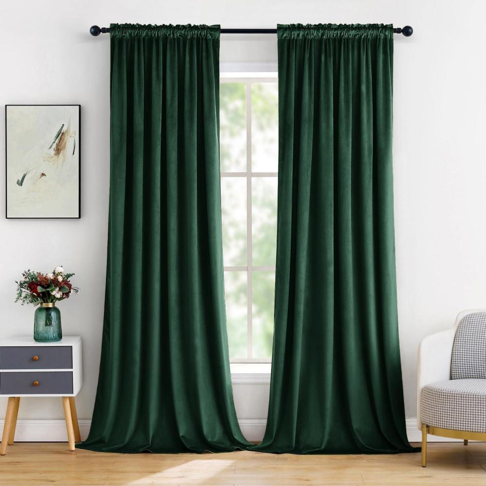 imageMIULEE Olive Green Velvet Curtains Thermal Insulated Blackout Curtain Drapes for Bedroom Living Room Darkening 84 Inches Long Curtains Panels Rod Pocket Set of 2Emerald Green