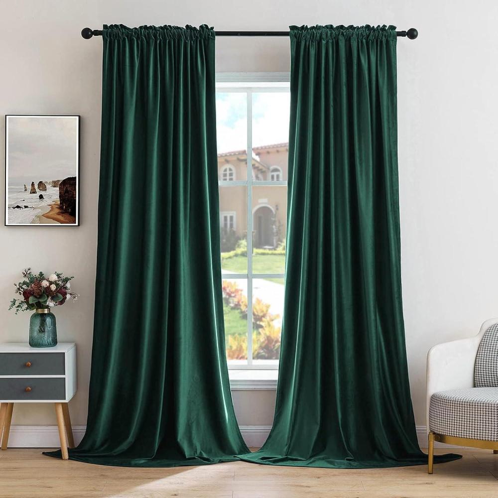 imageMIULEE Olive Green Velvet Curtains Thermal Insulated Blackout Curtain Drapes for Bedroom Living Room Darkening 84 Inches Long Curtains Panels Rod Pocket Set of 2Dark Green