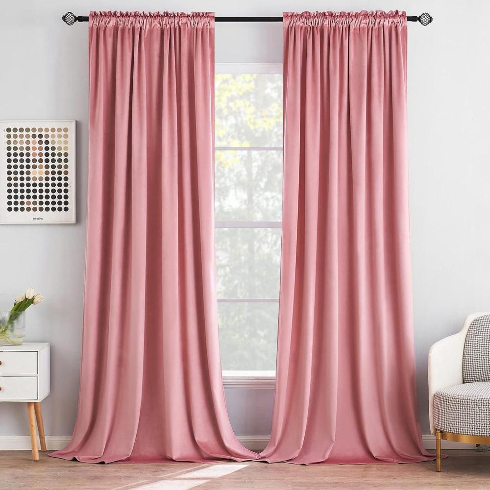 imageMIULEE Olive Green Velvet Curtains Thermal Insulated Blackout Curtain Drapes for Bedroom Living Room Darkening 84 Inches Long Curtains Panels Rod Pocket Set of 2Blush Pink
