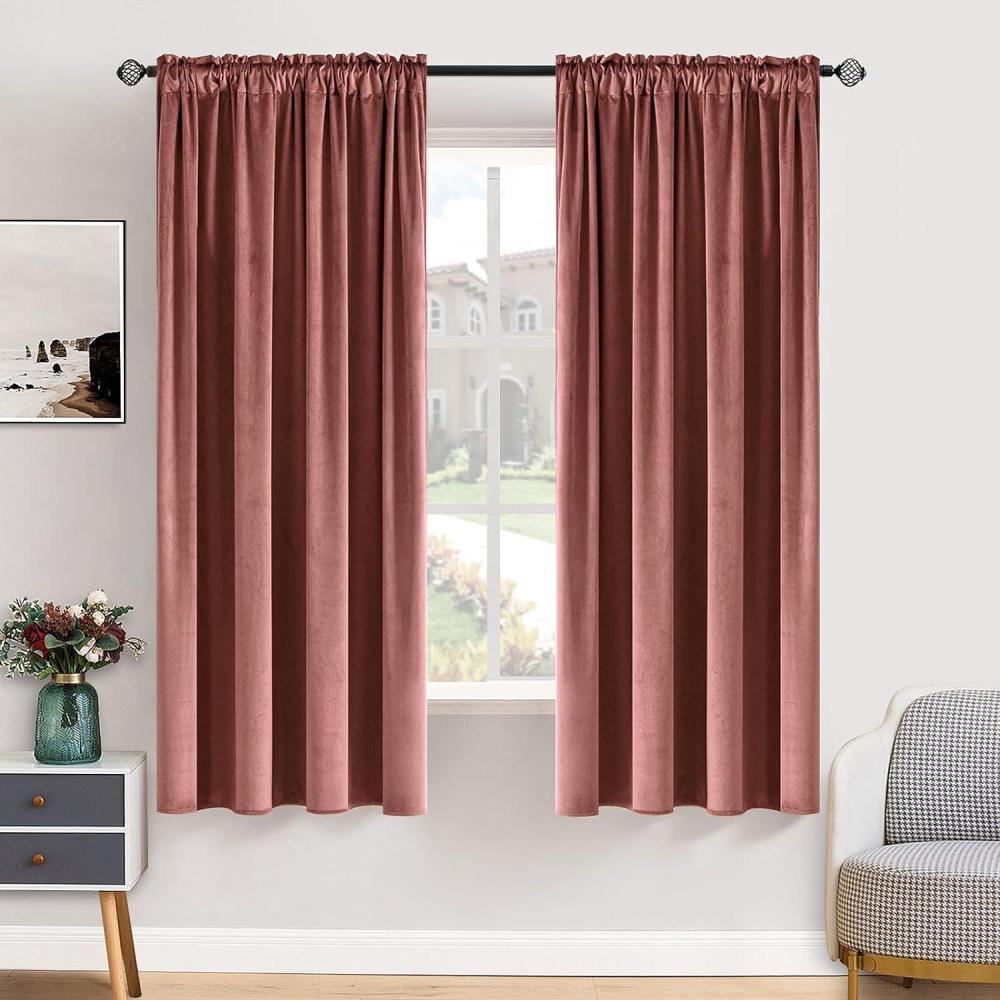 imageMIULEE Olive Green Velvet Curtains Thermal Insulated Blackout Curtain Drapes for Bedroom Living Room Darkening 84 Inches Long Curtains Panels Rod Pocket Set of 2Dusty Rose