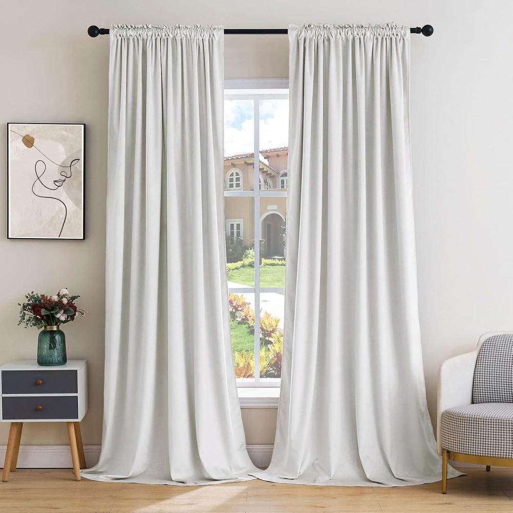 imageMIULEE Olive Green Velvet Curtains Thermal Insulated Blackout Curtain Drapes for Bedroom Living Room Darkening 84 Inches Long Curtains Panels Rod Pocket Set of 2White