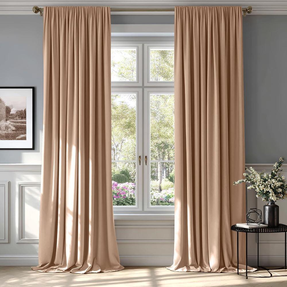 imageMIULEE Olive Green Velvet Curtains Thermal Insulated Blackout Curtain Drapes for Bedroom Living Room Darkening 84 Inches Long Curtains Panels Rod Pocket Set of 2Blush Beige
