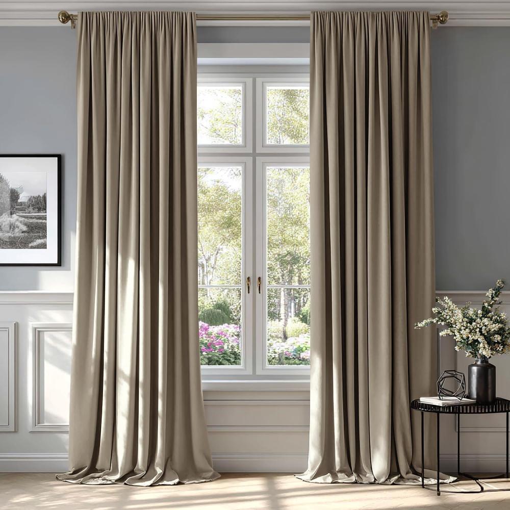 imageMIULEE Olive Green Velvet Curtains Thermal Insulated Blackout Curtain Drapes for Bedroom Living Room Darkening 84 Inches Long Curtains Panels Rod Pocket Set of 2Taupe