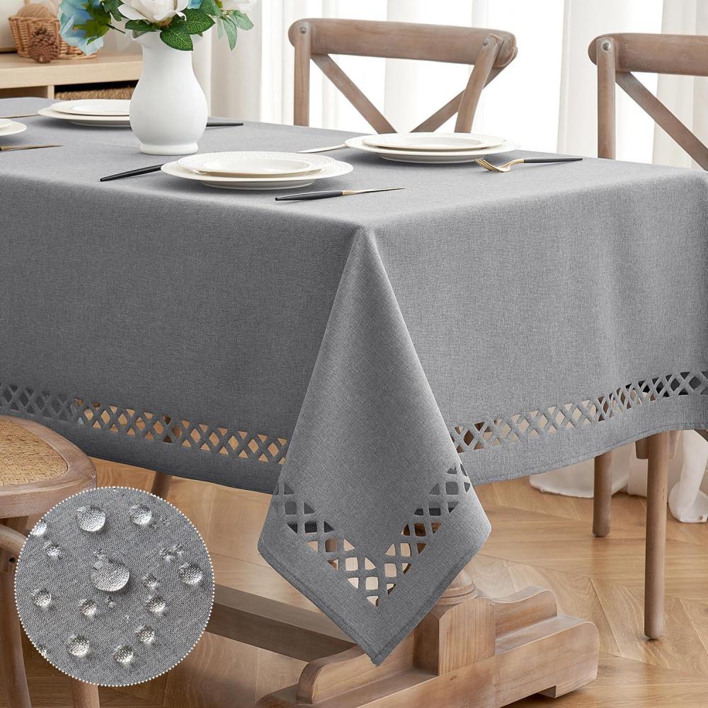imageMIULEE Orange Thick Polyester Linen Rectangle Tablecloth with Decorative Cutouts Waterproof Stain Resistant Table Cloth Spring Boho Fall Table Cover for Dining Party Wedding 70 x 52 inchLight Grey