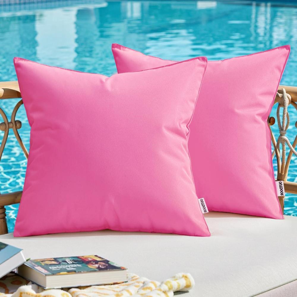 imageMIULEE Outdoor Christmas Pillow Covers Red Waterproof Decorative Patio Throw Pillow Covers Fade Resistant for Furniture Tent Couch Sofa Living Room Pack of 2 Spring Summer Pillowcases 18x18 InchPink