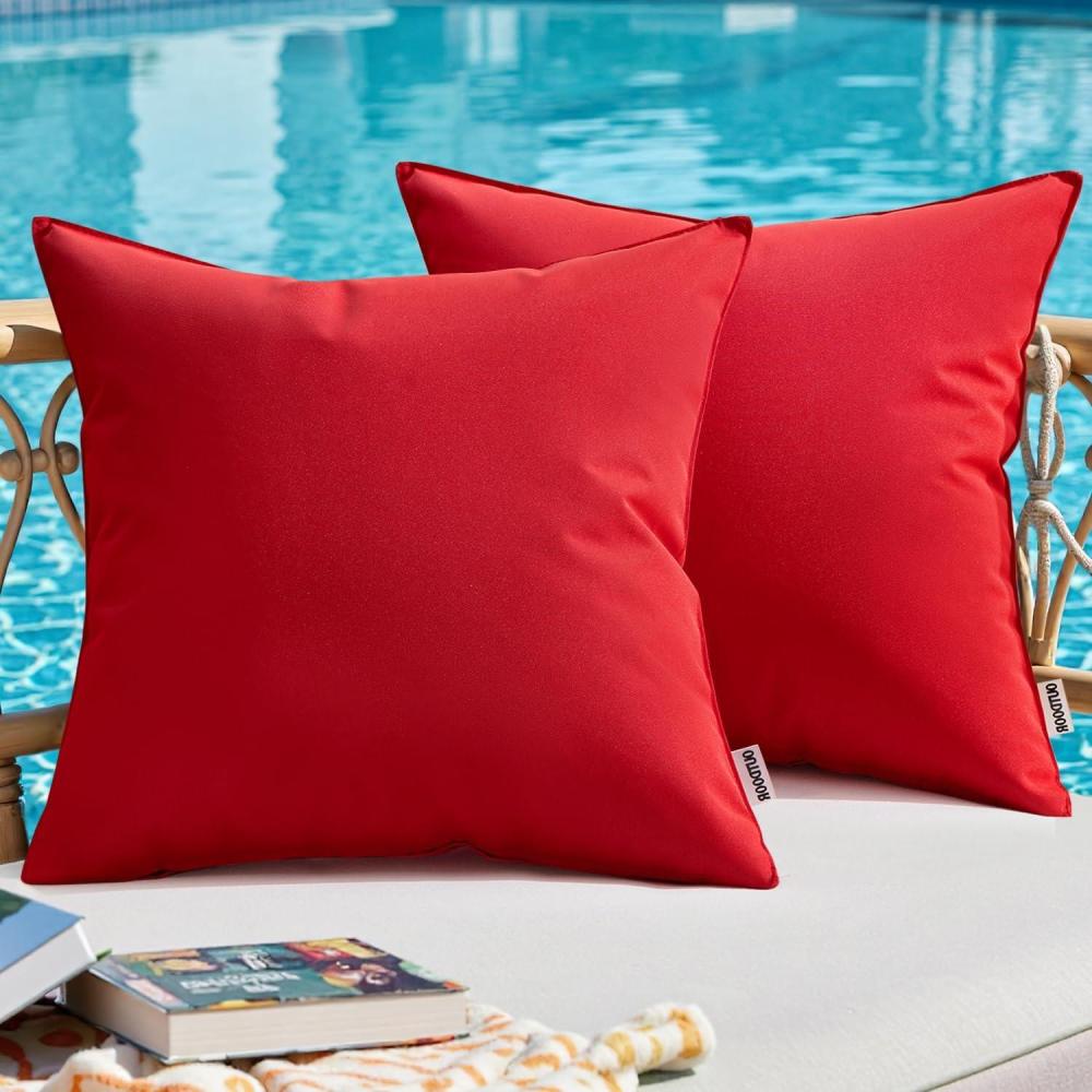 imageMIULEE Outdoor Christmas Pillow Covers Red Waterproof Decorative Patio Throw Pillow Covers Fade Resistant for Furniture Tent Couch Sofa Living Room Pack of 2 Spring Summer Pillowcases 18x18 InchRed
