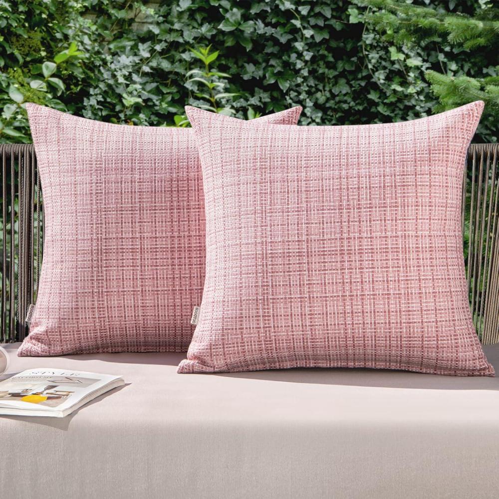 imageMIULEE Outdoor Waterproof Throw Pillow Covers Decorative Farmhouse Water Resistant Cushion Covers for Tent Patio Garden Couch Sofa Pack of 2 16x16 Inch PinkPink