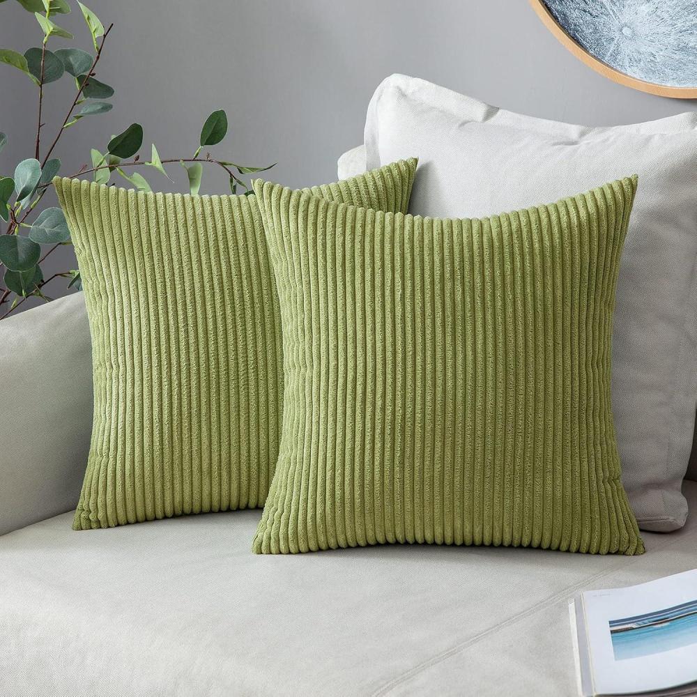 imageMIULEE Pack of 2 Burnt Orange Pillow Covers 18x18 Inch Soft Boho Striped Corduroy Throw Pillow Covers Set Decorative Square Cushion Cases Pillowcases for Sofa Bedroom CouchGrass Green