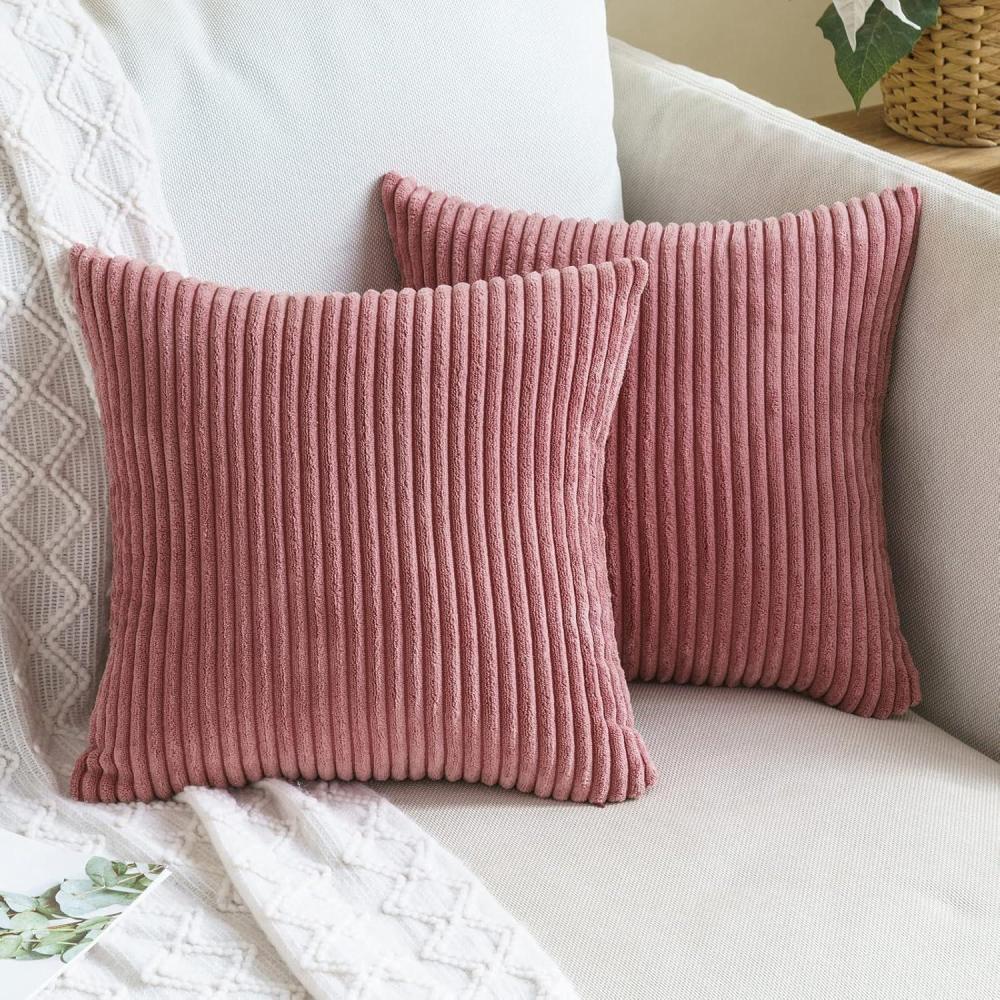 imageMIULEE Pack of 2 Burnt Orange Pillow Covers 18x18 Inch Soft Boho Striped Corduroy Throw Pillow Covers Set Decorative Square Cushion Cases Pillowcases for Sofa Bedroom CouchCranberry Red