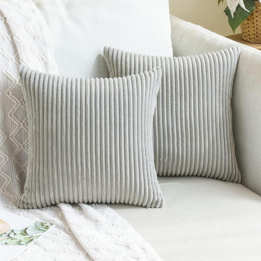 imageMIULEE Pack of 2 Burnt Orange Pillow Covers 18x18 Inch Soft Boho Striped Corduroy Throw Pillow Covers Set Decorative Square Cushion Cases Pillowcases for Sofa Bedroom CouchSilver Grey