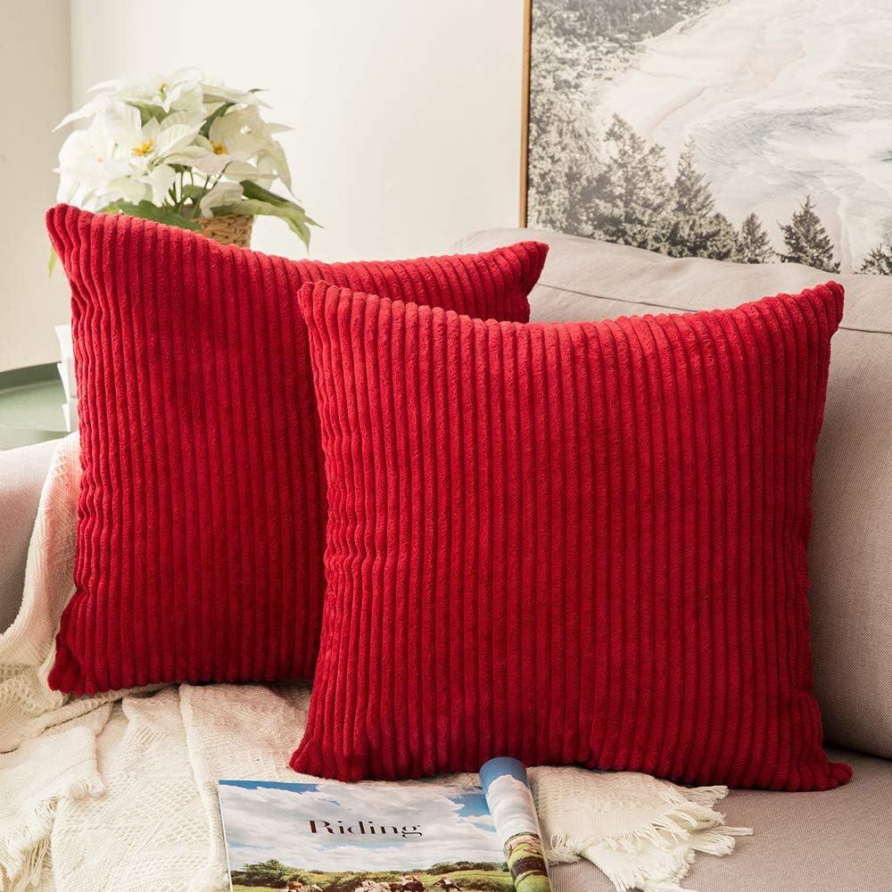 imageMIULEE Pack of 2 Burnt Orange Pillow Covers 18x18 Inch Soft Boho Striped Corduroy Throw Pillow Covers Set Decorative Square Cushion Cases Pillowcases for Sofa Bedroom CouchChristmas Red