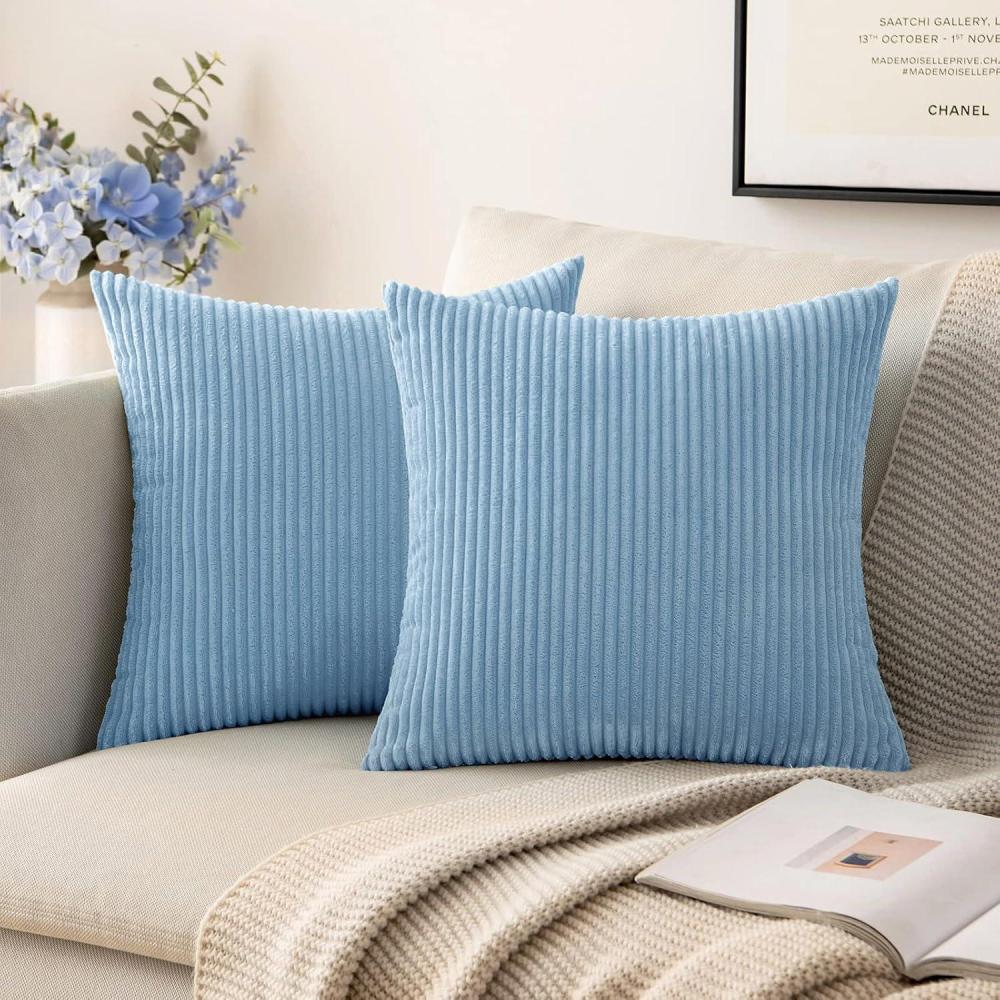 imageMIULEE Pack of 2 Burnt Orange Pillow Covers 18x18 Inch Soft Boho Striped Corduroy Throw Pillow Covers Set Decorative Square Cushion Cases Pillowcases for Sofa Bedroom CouchBaby Boy Blue